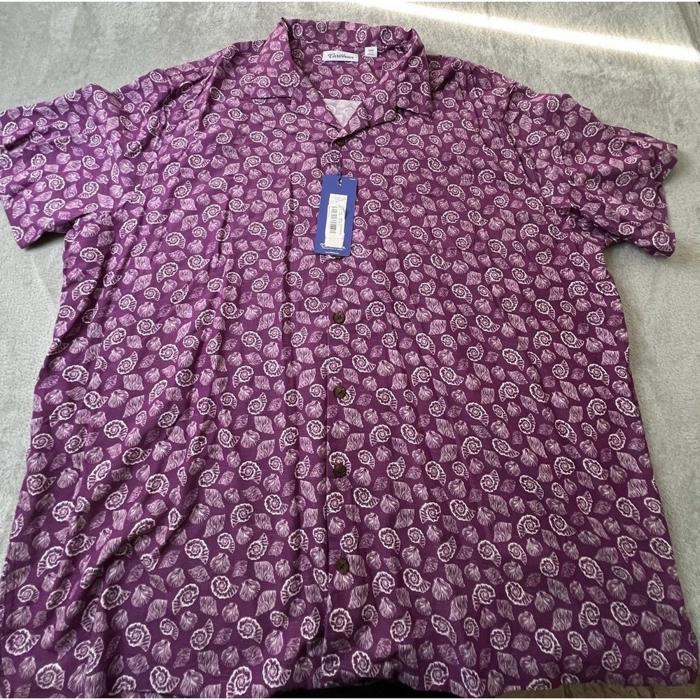 Caribbean Mens Shirt 3XB Purple Seashell Print Hawaiian Big Tall NWT